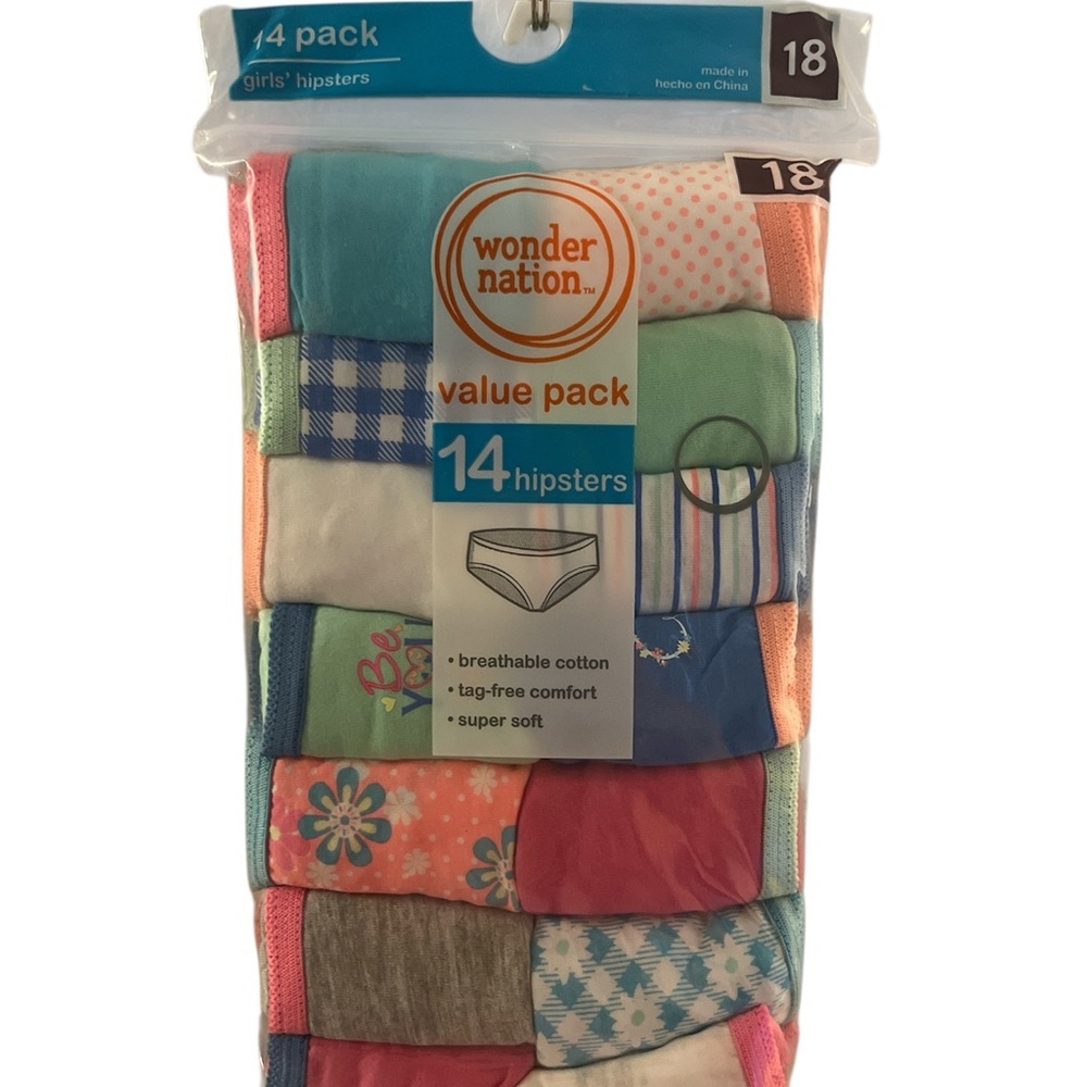 WONDER NATION GIRLS UNDERWEAR BUNDLE - 14 HIPSTERS & 10  BRIEFS, SIZE 16/18 - Picture 2 of 5